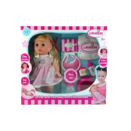 دمية مع حفاضات، زجاجات، نونية